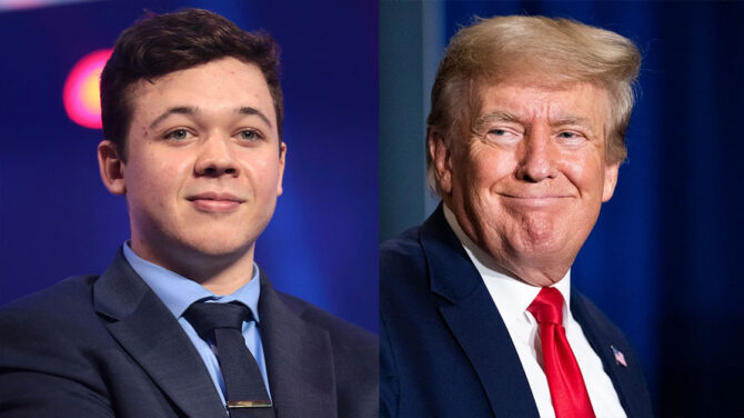 Kyle Rittenhouse and Donald Trump in separate images, both smiling.